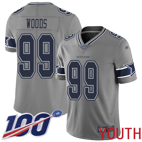 Youth Dallas Cowboys Limited Gray Antwaun Woods #99 100th Season Inverted Legend NFL Jersey->youth nfl jersey->Youth Jersey